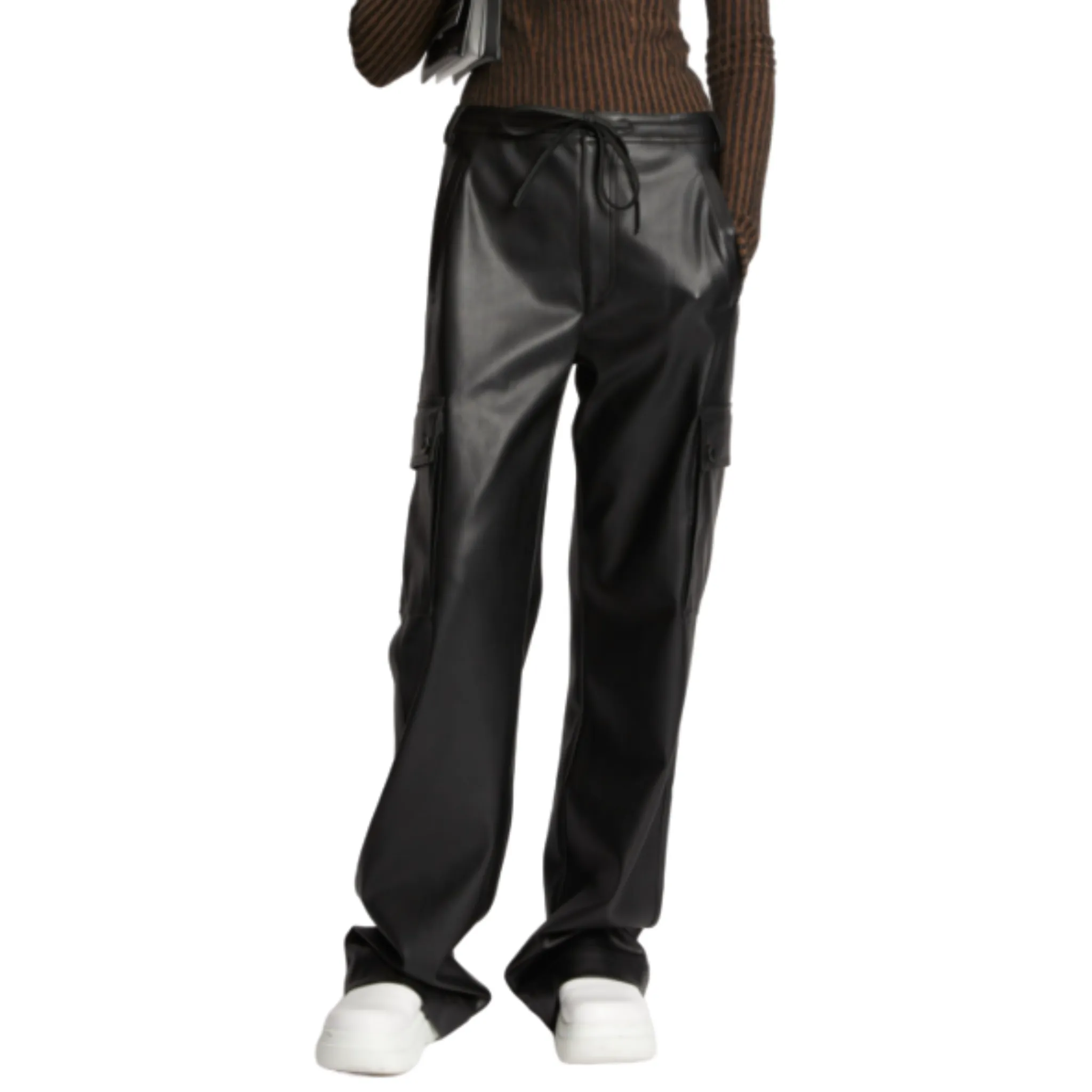 Faux Leather Drawstring Cargo Pant