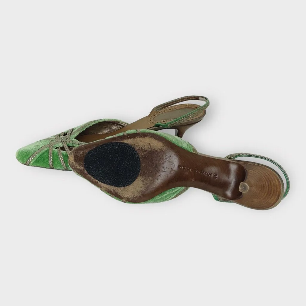 Green Velvet Braided Slingback Kitten Heel