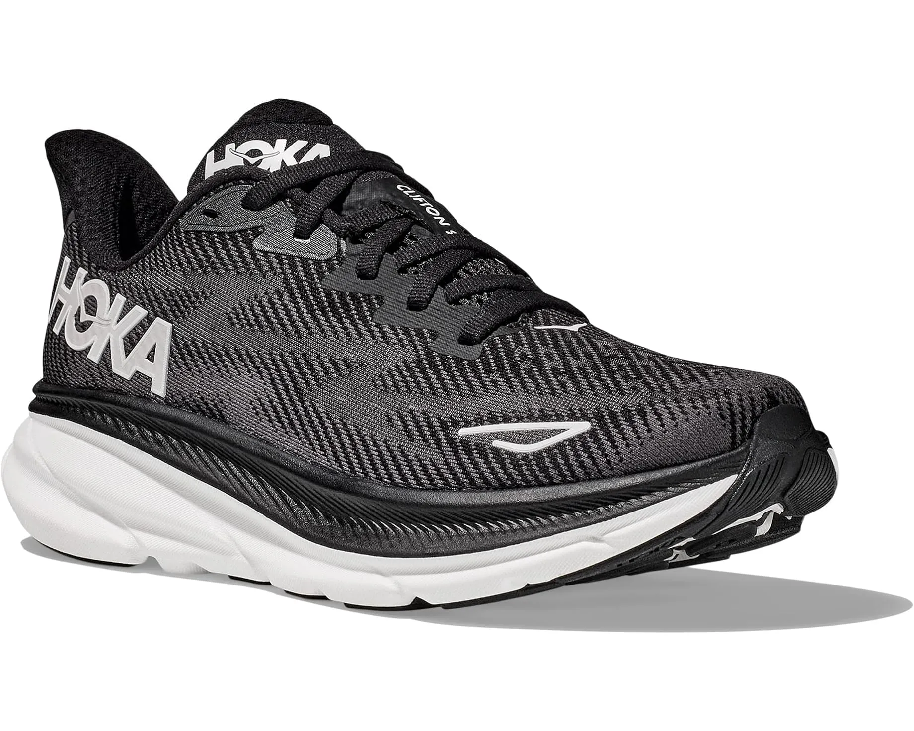 HOKA CLIFTON 9 MENS BLACK/WHITE