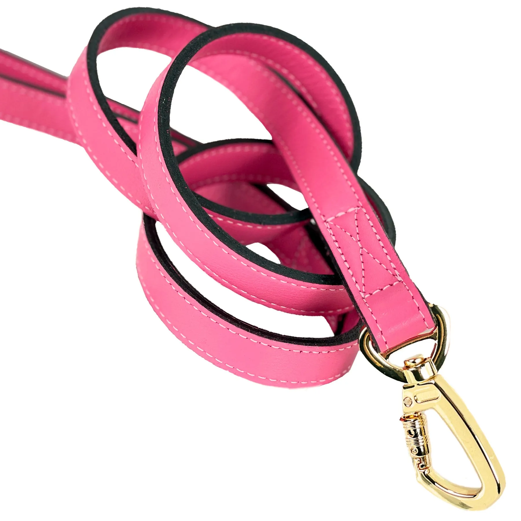 Italian Petal Pink Leather Dog Leash in Gold