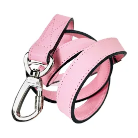 Italian Sweet Pink Leather Dog Collar in Nickel