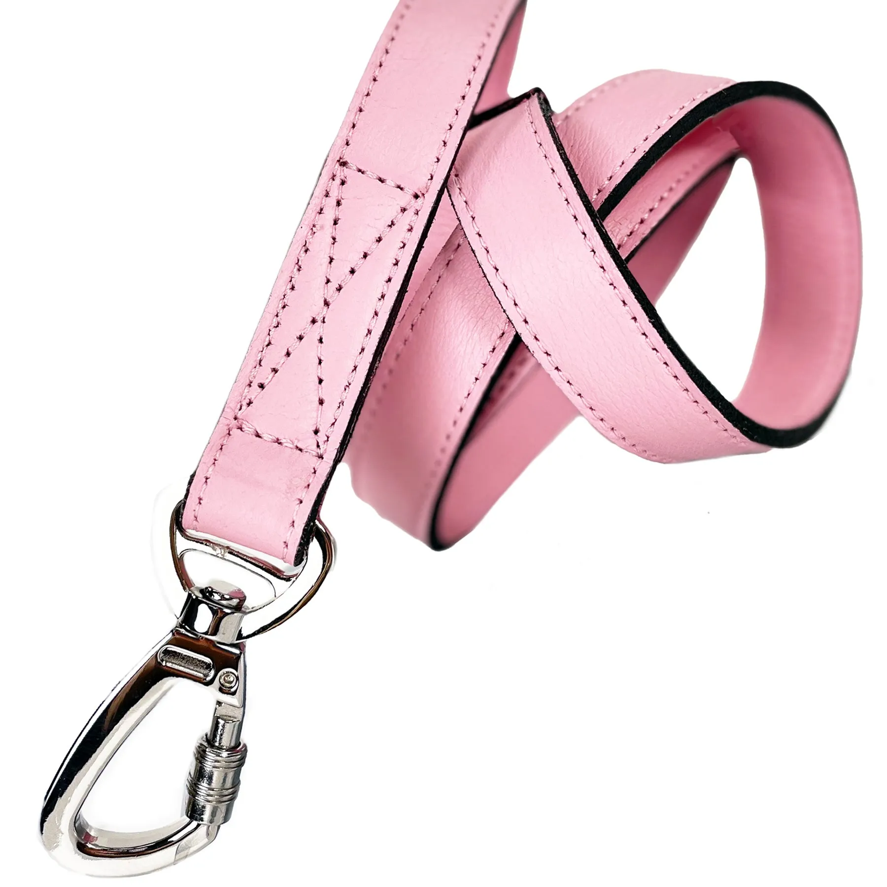 Italian Sweet Pink Leather Dog Collar in Nickel