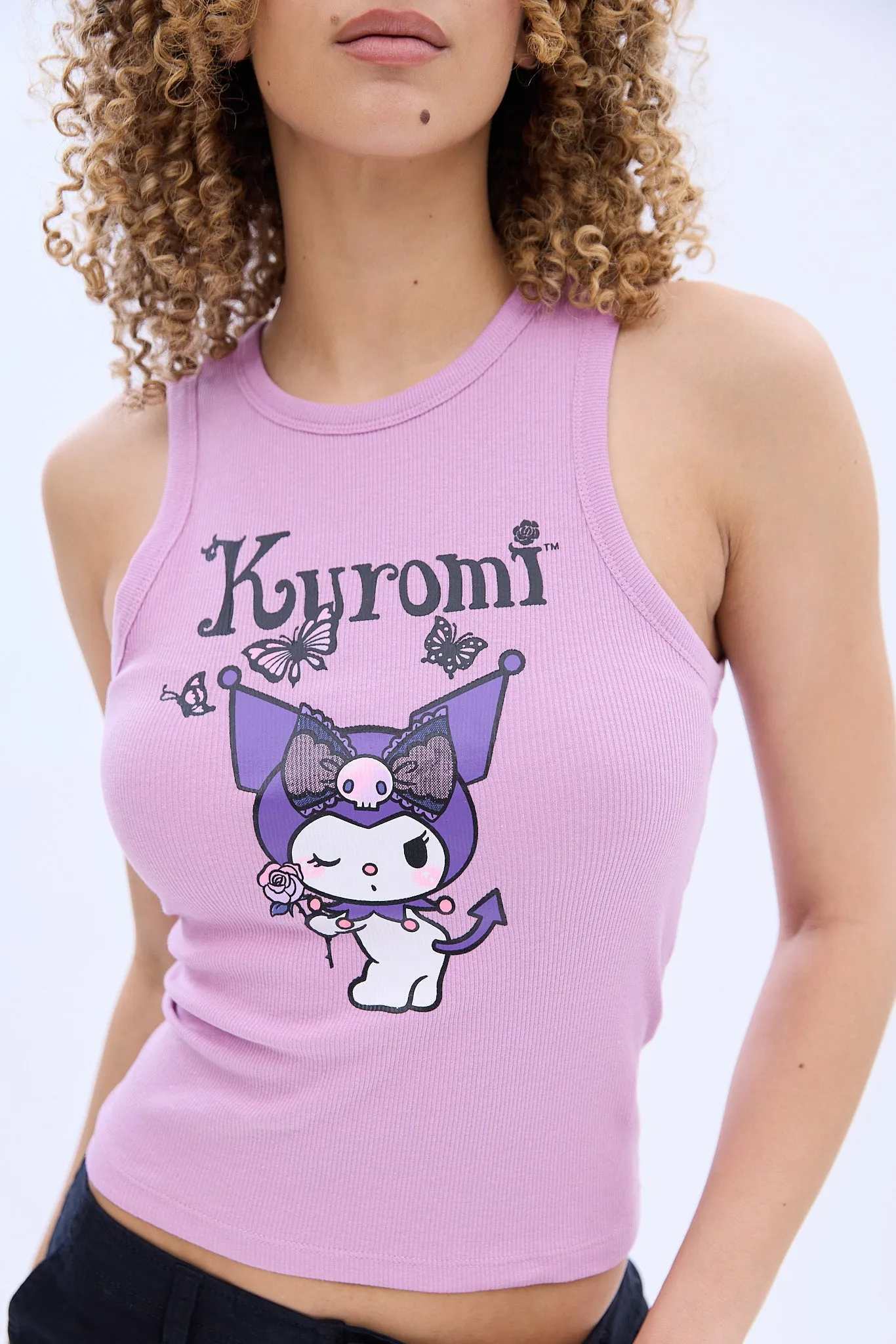 Kuromi Rose Graphic Ribbed Tank Top