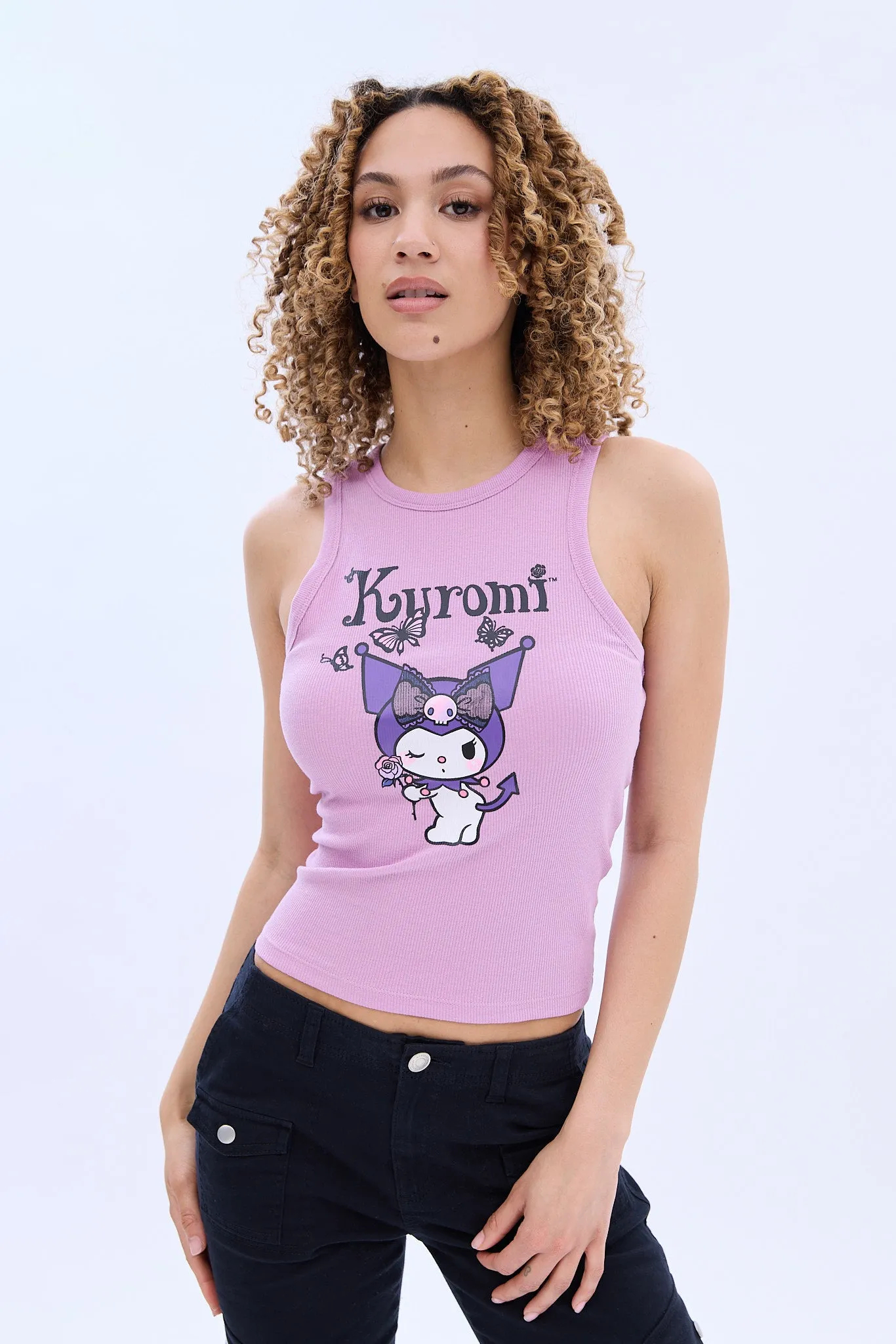 Kuromi Rose Graphic Ribbed Tank Top