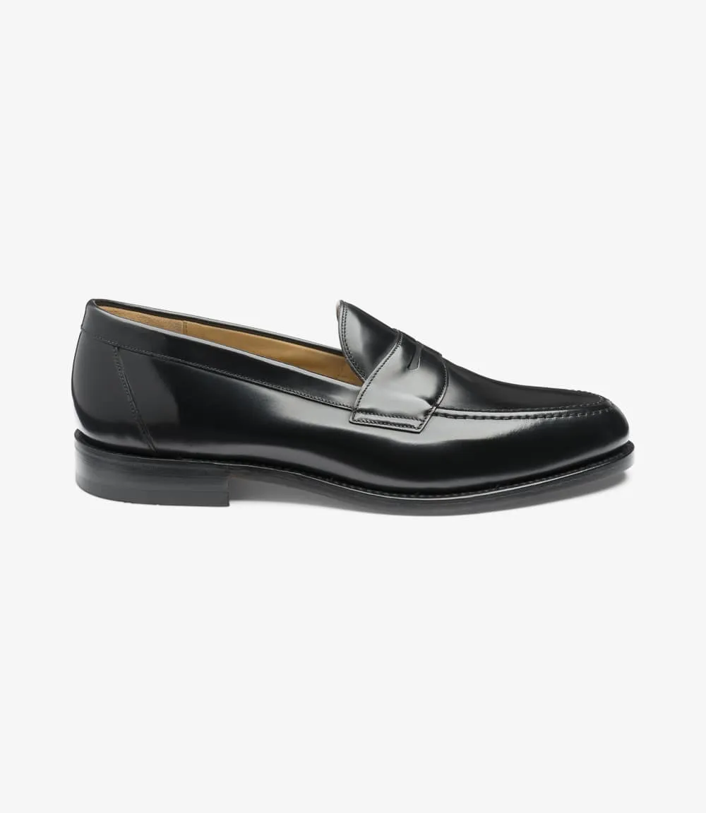 Premium Black Polished Calf Leather Imperial Loafers for Men by LOAKE