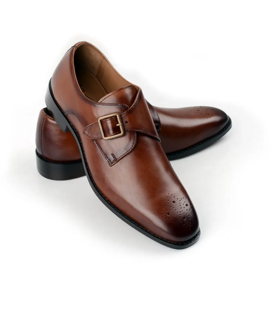 Medallion Toe Single Monk - Cognac