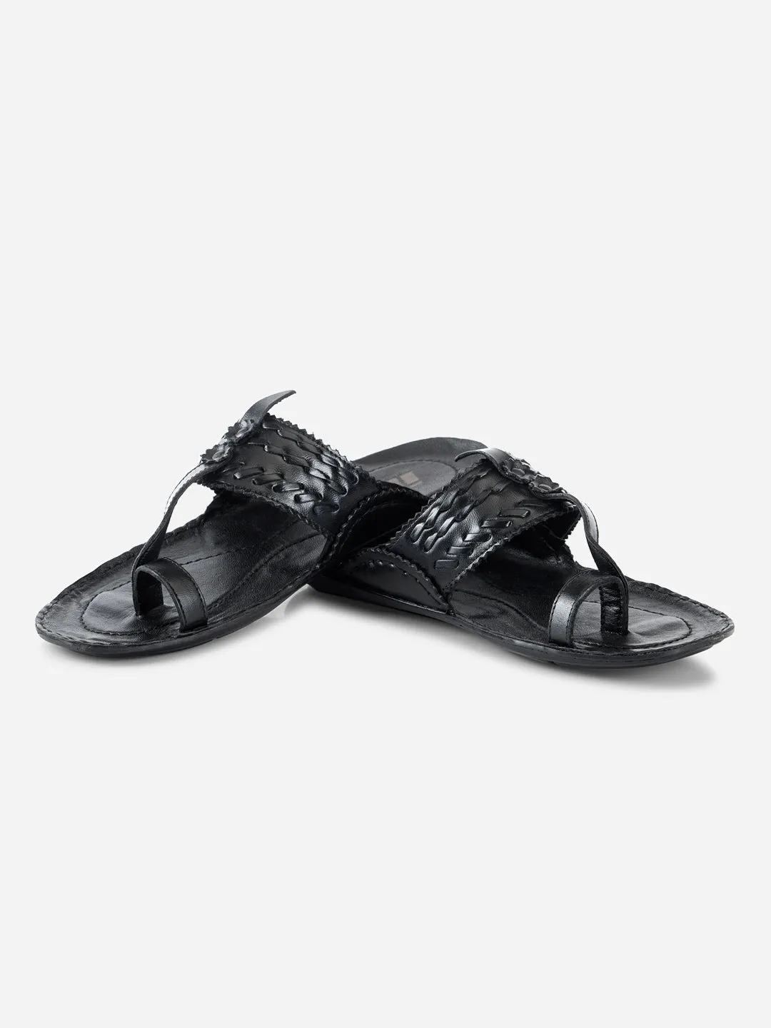 Men's Black Kolapuri Style Ethnic Slipper (ID4068)