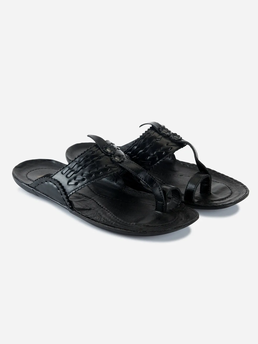 Men's Black Kolapuri Style Ethnic Slipper (ID4068)