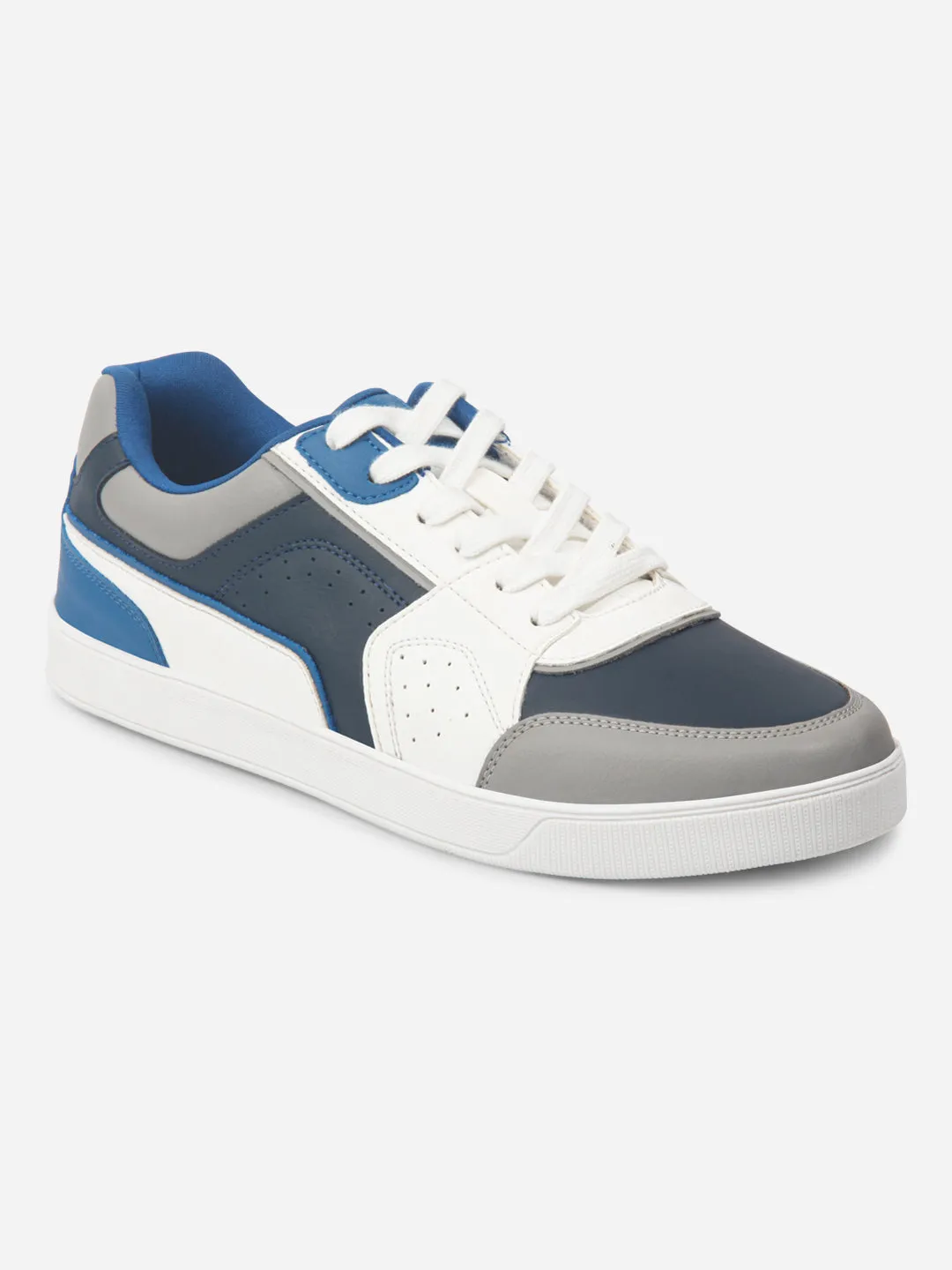 Men's Navy White Lace Up Fashion Sneakers (IX6013)