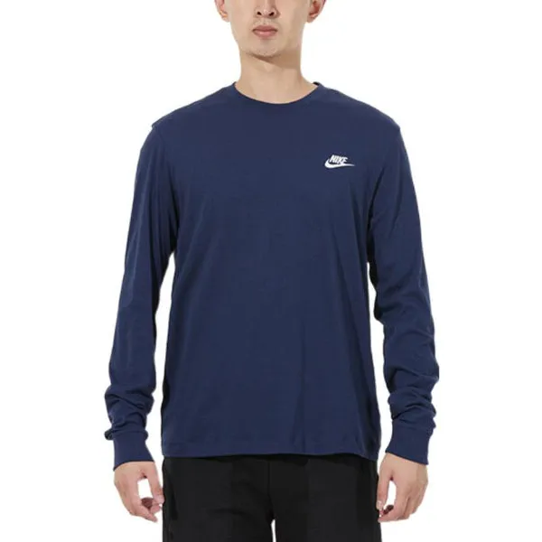 Men's Nike Embroidered Logo Solid Color Sports Running Long Sleeves Blue T-Shirt, Multicolor