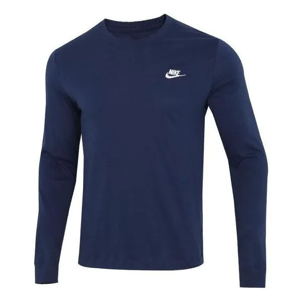 Men's Nike Embroidered Logo Solid Color Sports Running Long Sleeves Blue T-Shirt, Multicolor