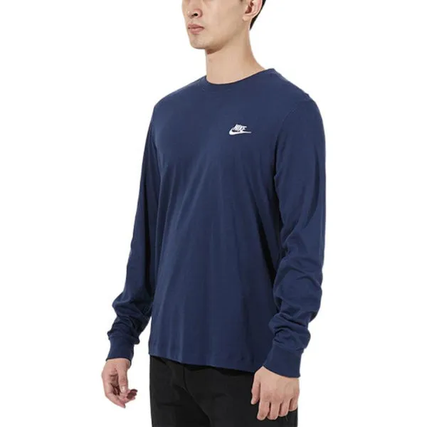 Men's Nike Embroidered Logo Solid Color Sports Running Long Sleeves Blue T-Shirt, Multicolor