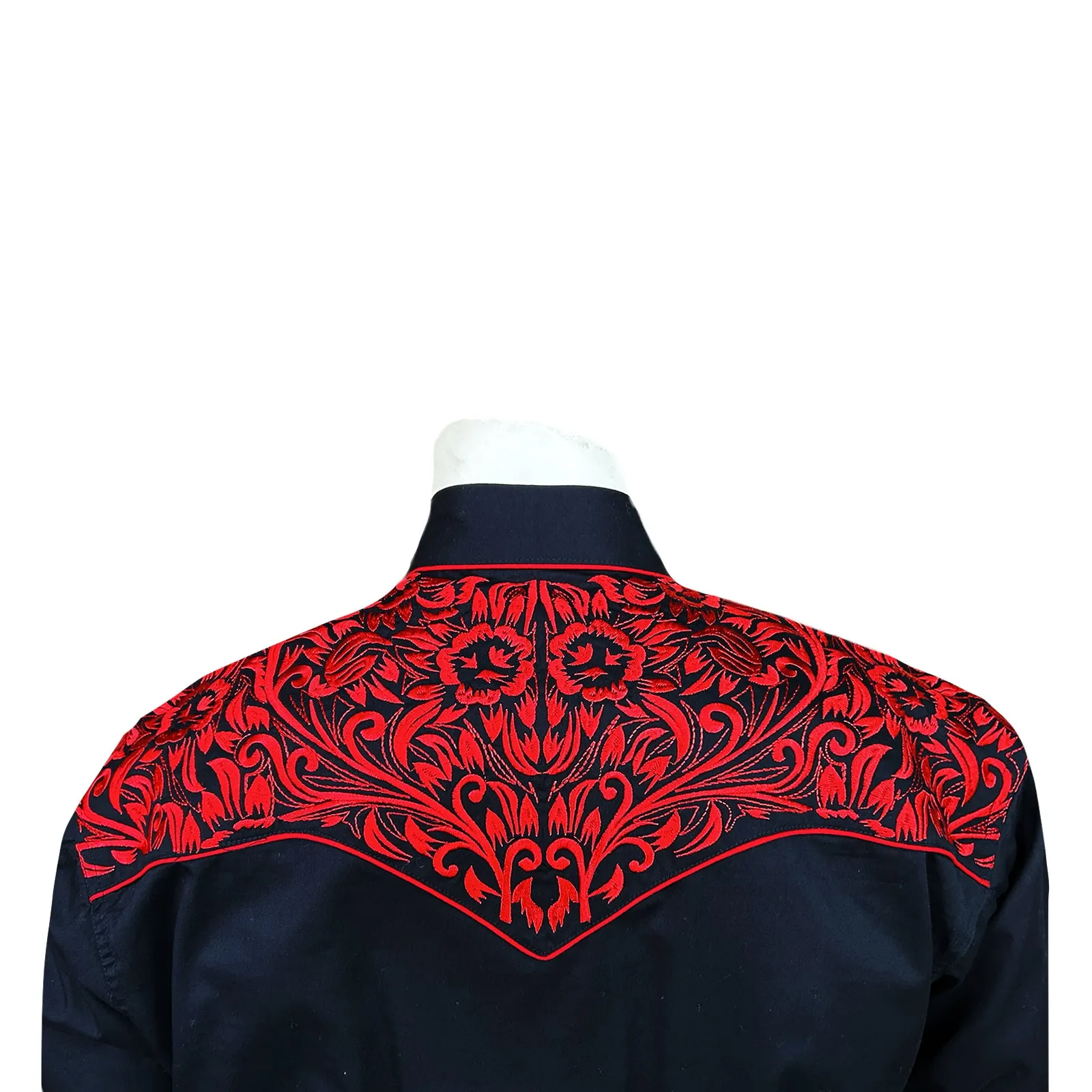 Men's Vintage Tooling Embroidered Black & Red Western Shirt