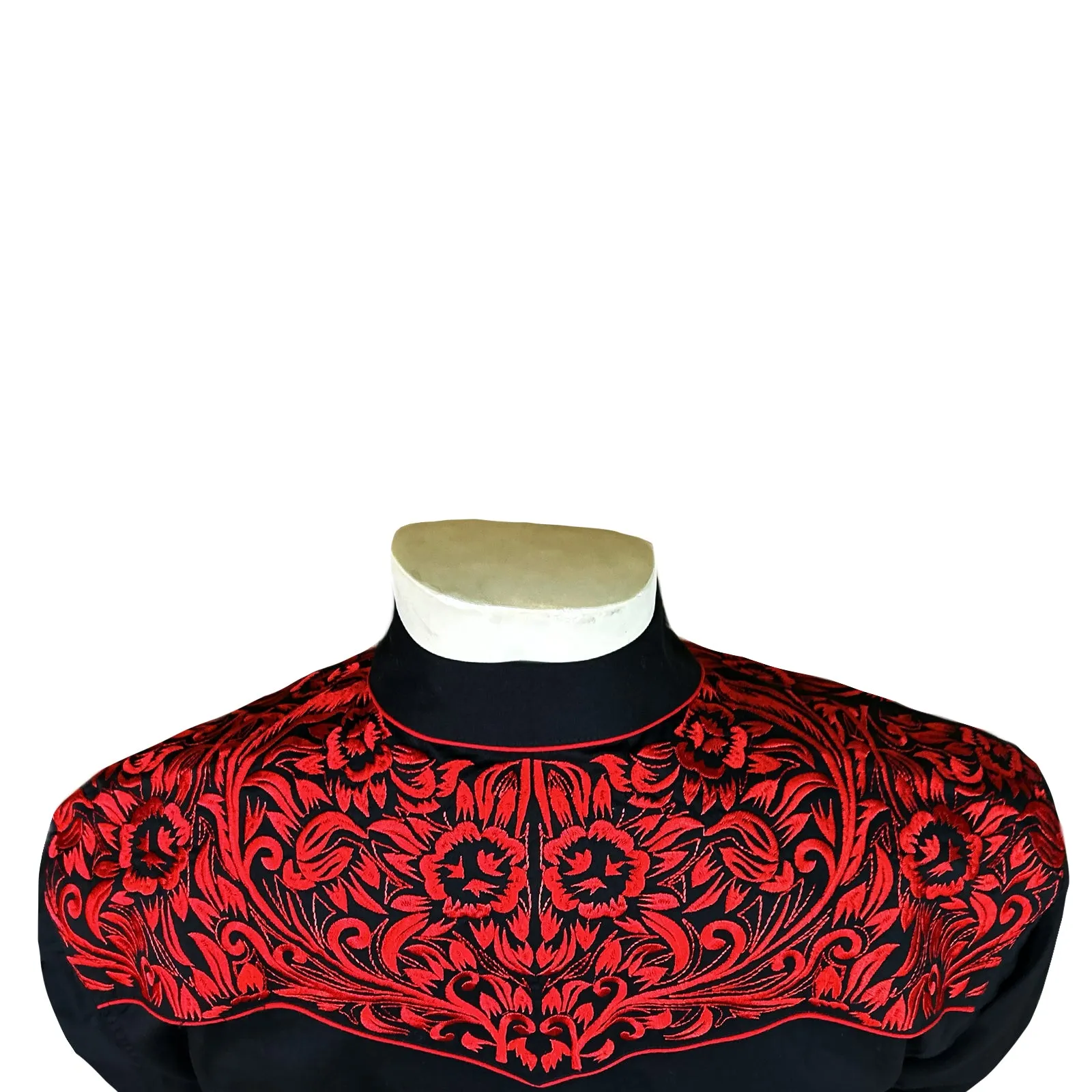 Men's Vintage Tooling Embroidered Black & Red Western Shirt