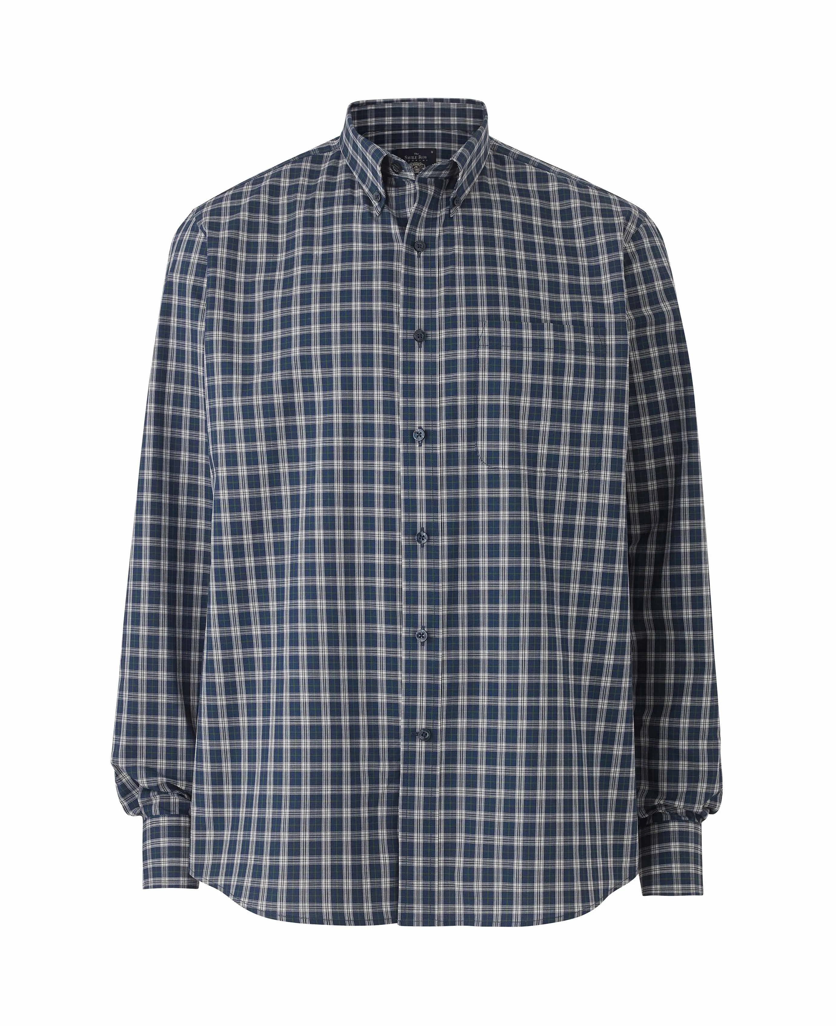 Navy White Green Check Classic Fit Casual Shirt