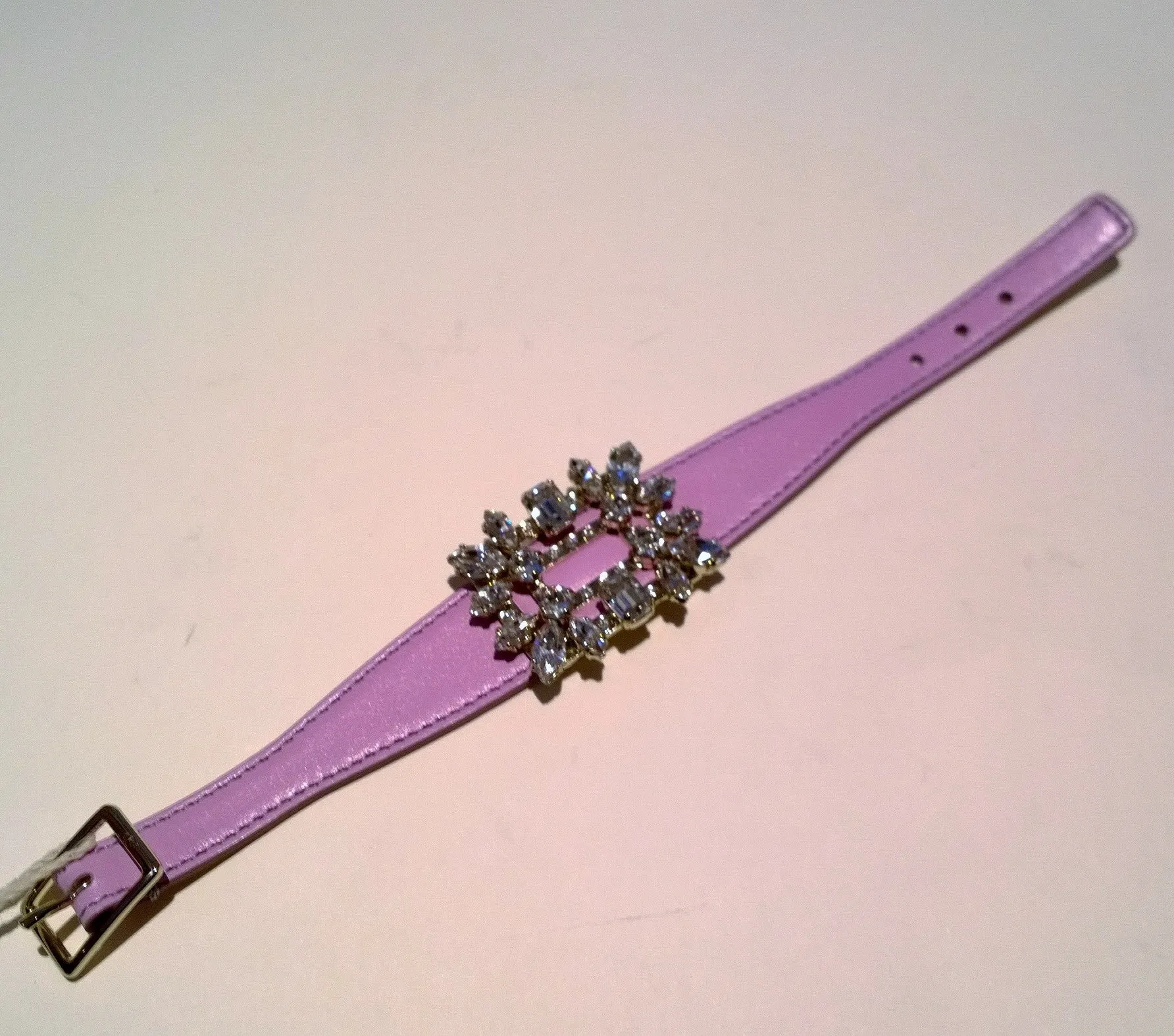 Roger Vivier Broche Vivier Lilac Leather Rhinestone Buckle Bracelet Pink