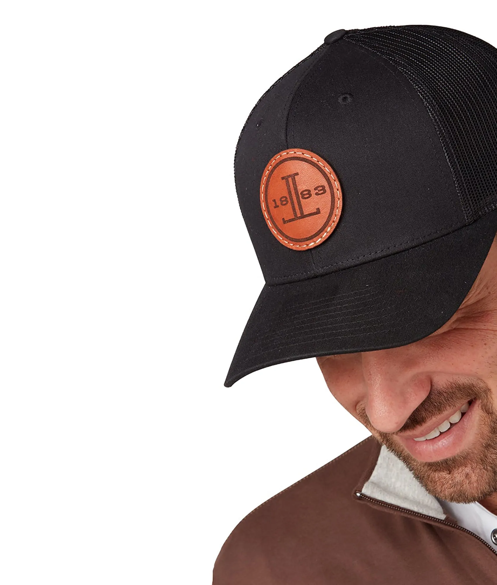 Round Leather Patch Cap :: Black