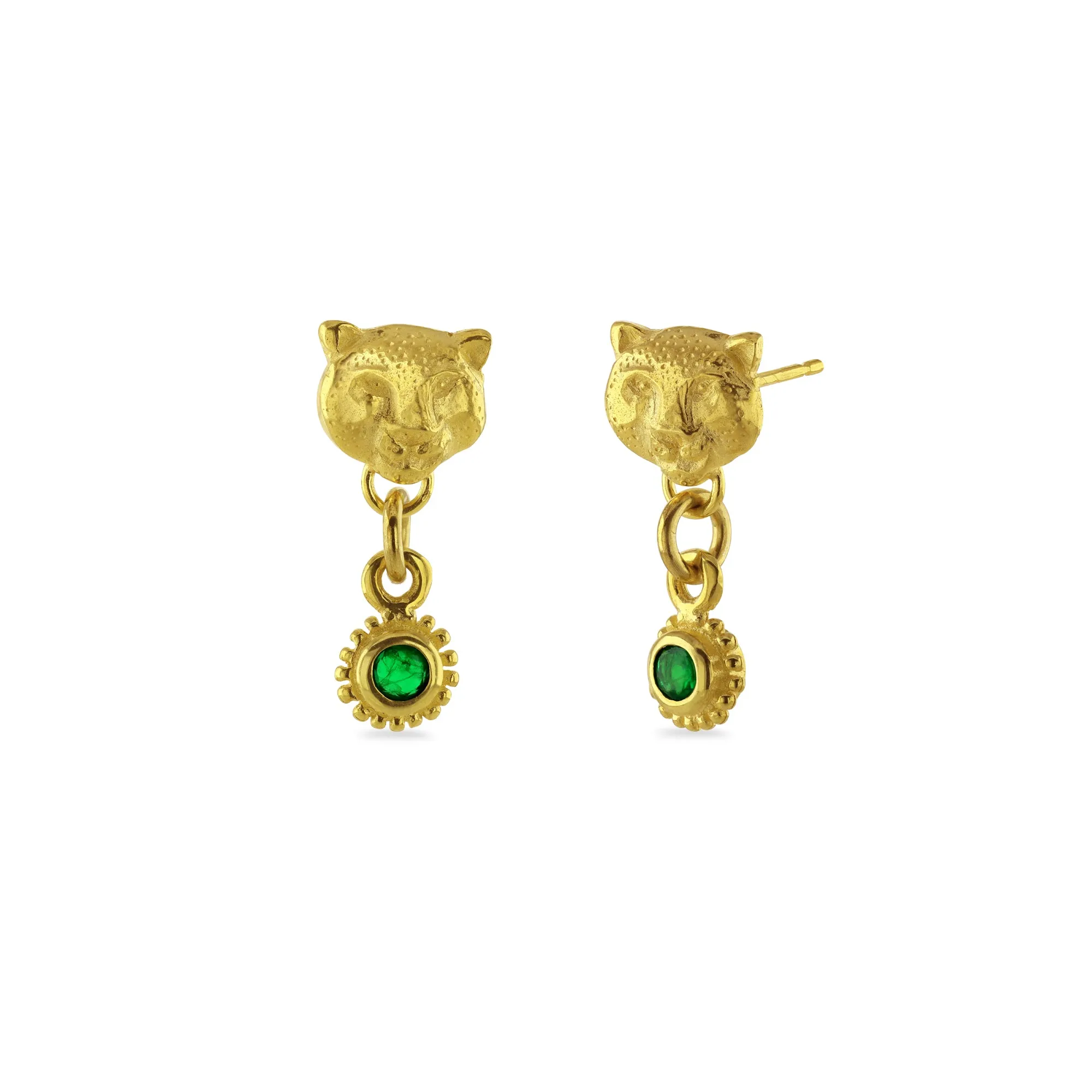 Spirit Snow Leopard Tsavorite Drop Earrings