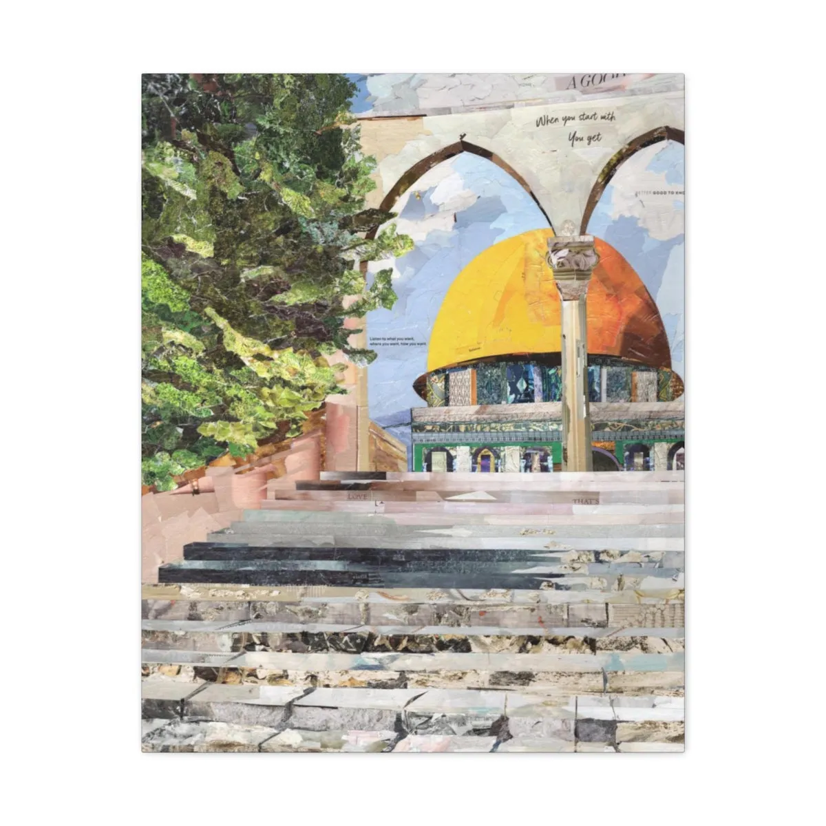 Stairway to Dome of the Rock, Quality Canvas Wall Art Print, Ready to Hang Wall Art Home Decor