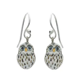 Tiny Baby Snow Owl Drop Earrings