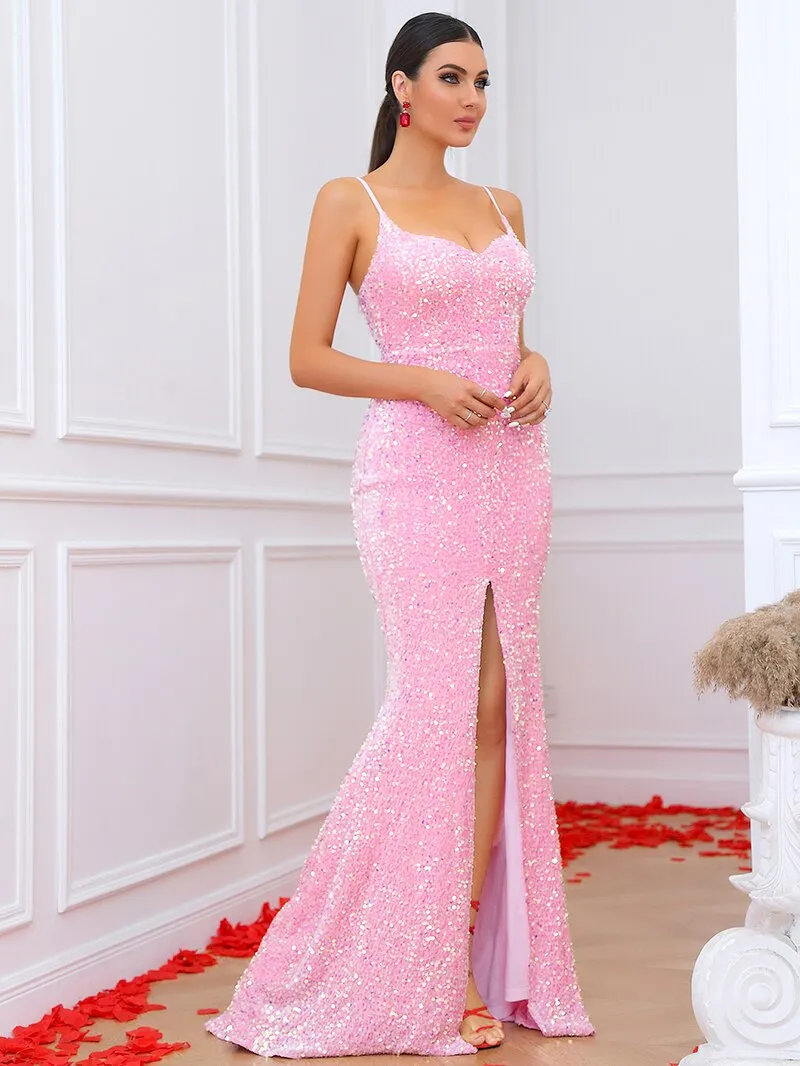 Tori Pink Sequins Gown