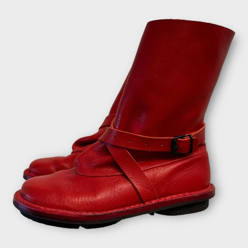 Trippen Red Leather Strap Buckle Boot