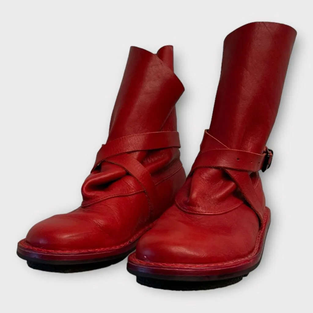 Trippen Red Leather Strap Buckle Boot