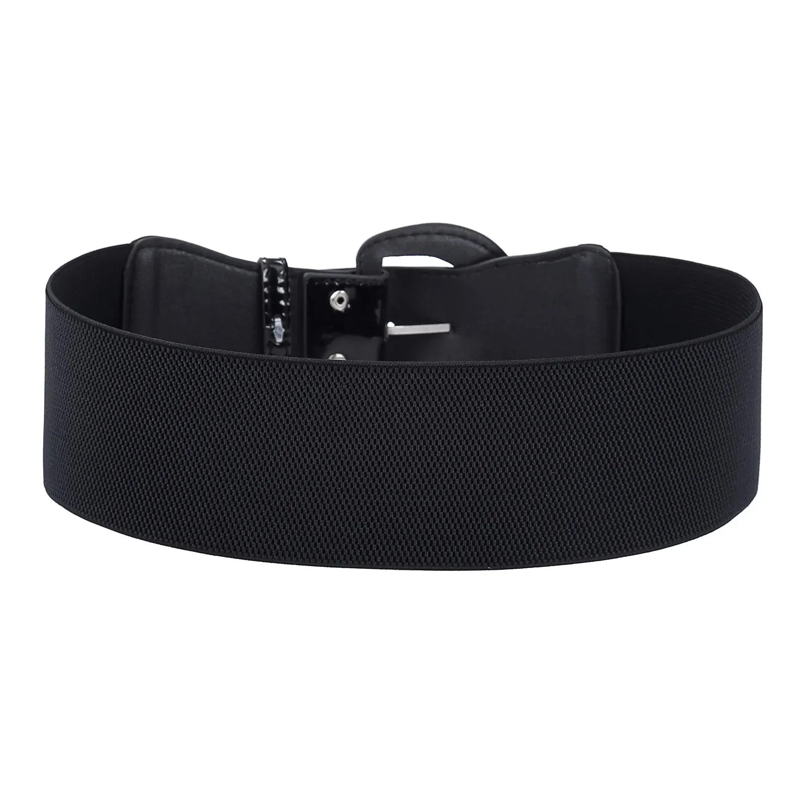 Wide Polyurethane Leather Buckle Stretchy Elastic Waist Belt