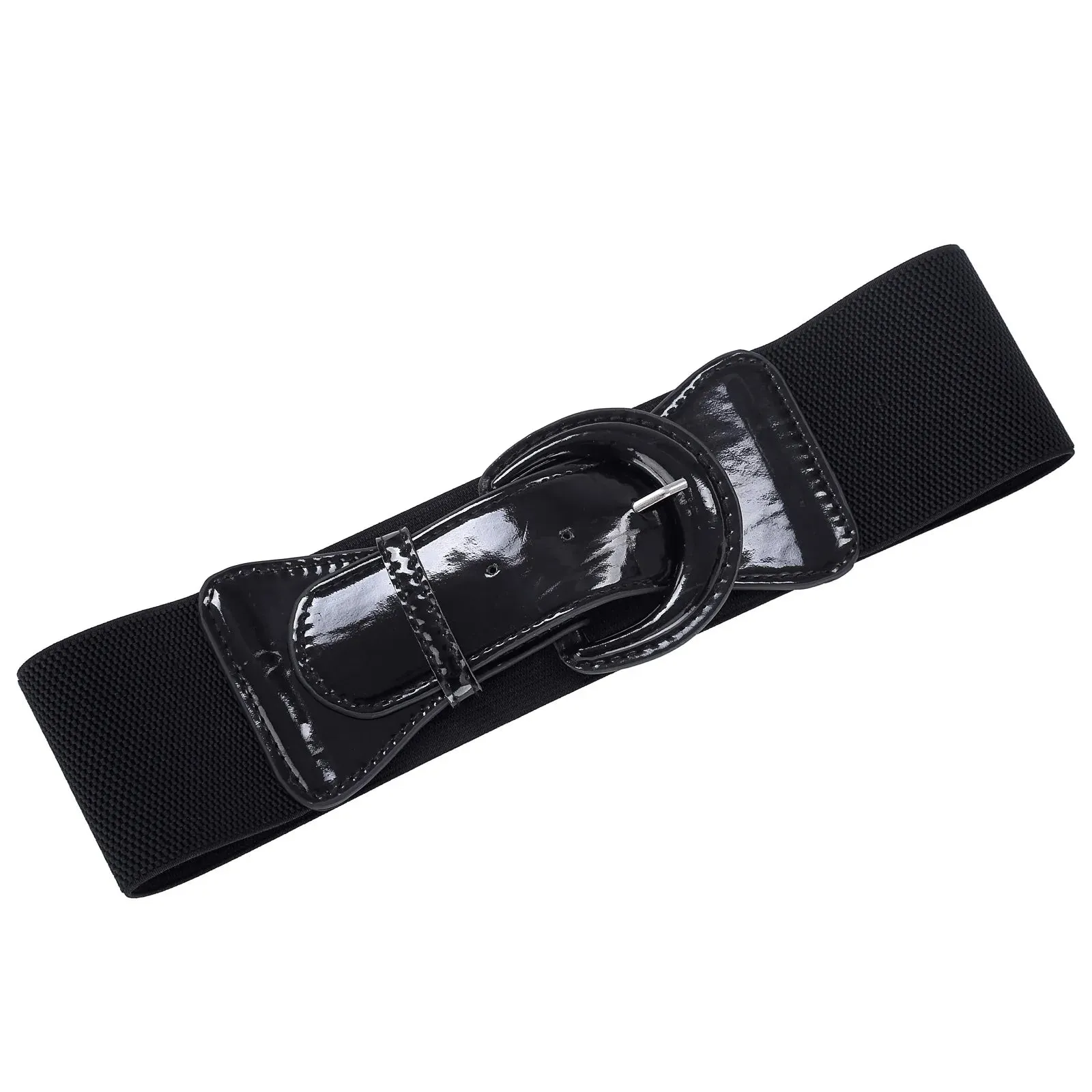 Wide Polyurethane Leather Buckle Stretchy Elastic Waist Belt