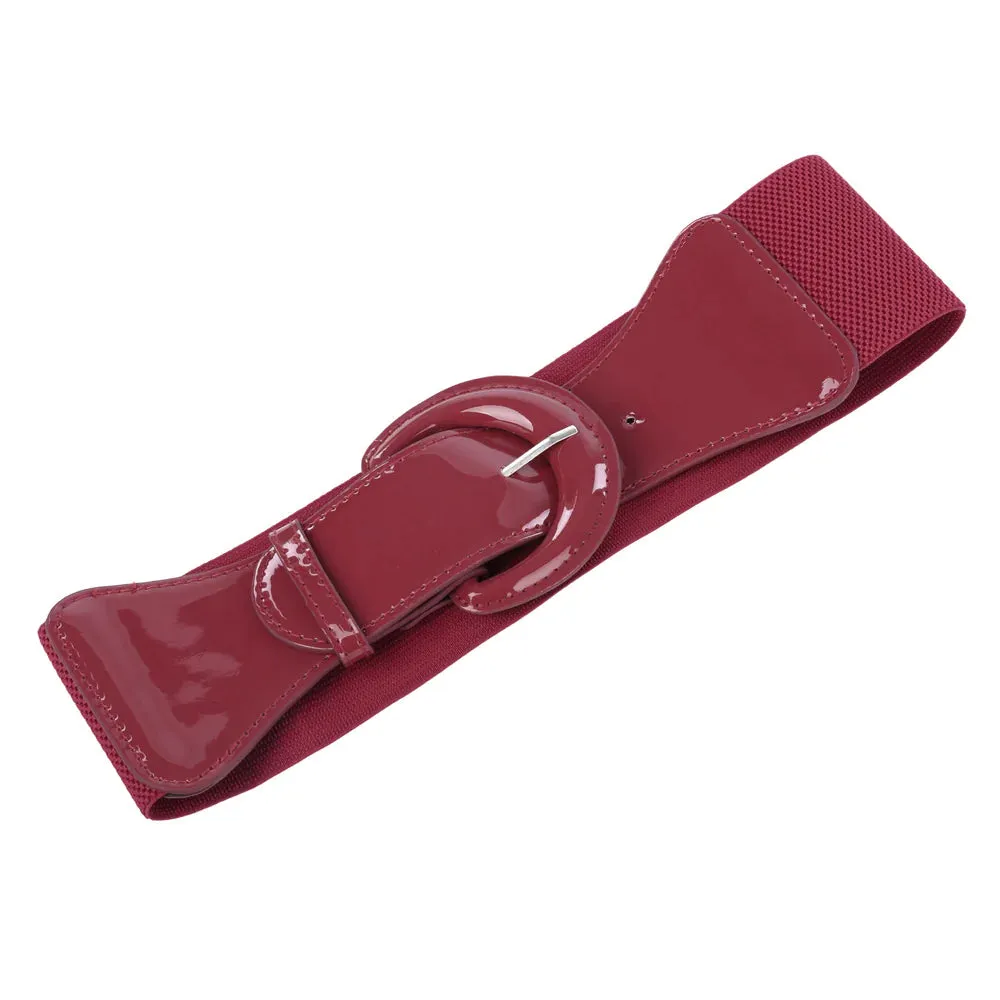 Wide Polyurethane Leather Buckle Stretchy Elastic Waist Belt