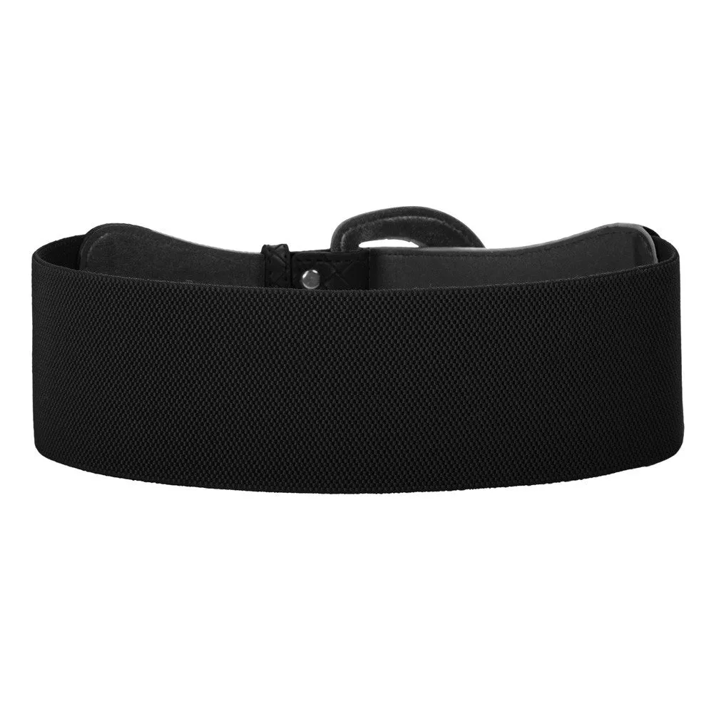 Wide Polyurethane Leather Buckle Stretchy Elastic Waist Belt