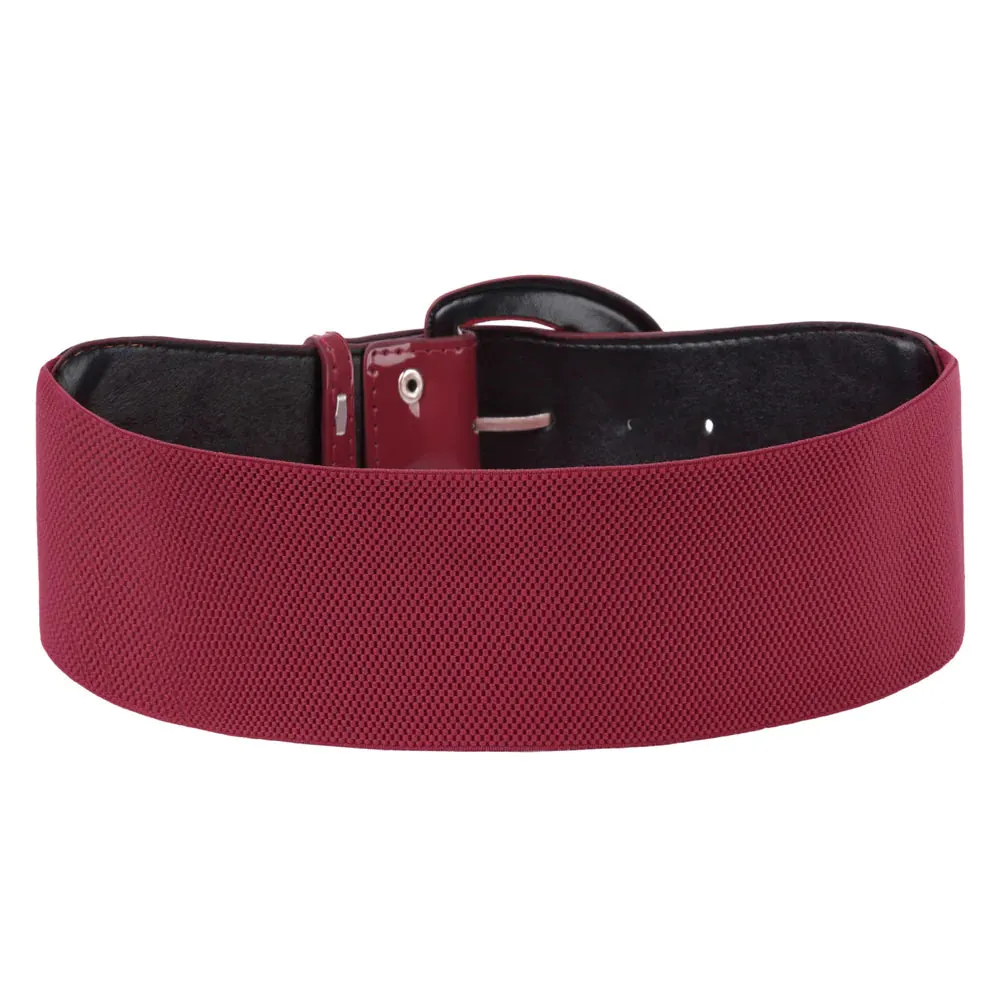 Wide Polyurethane Leather Buckle Stretchy Elastic Waist Belt