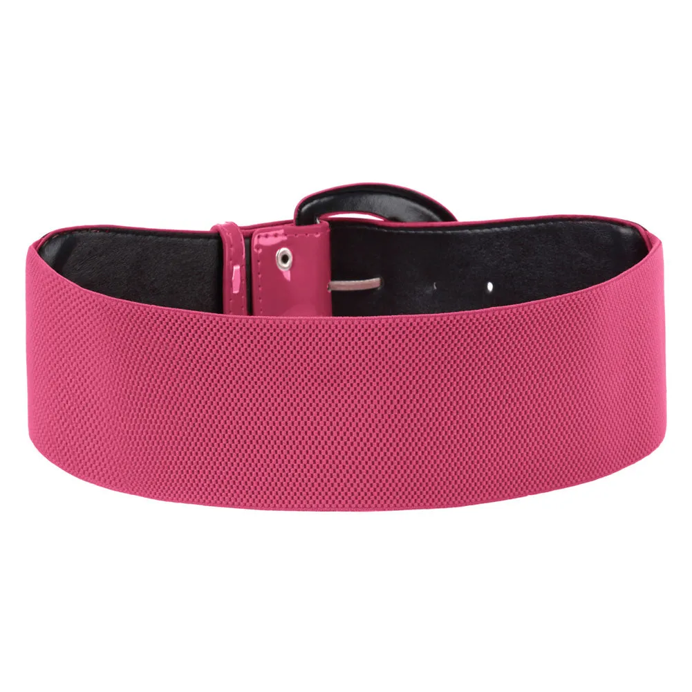 Wide Polyurethane Leather Buckle Stretchy Elastic Waist Belt