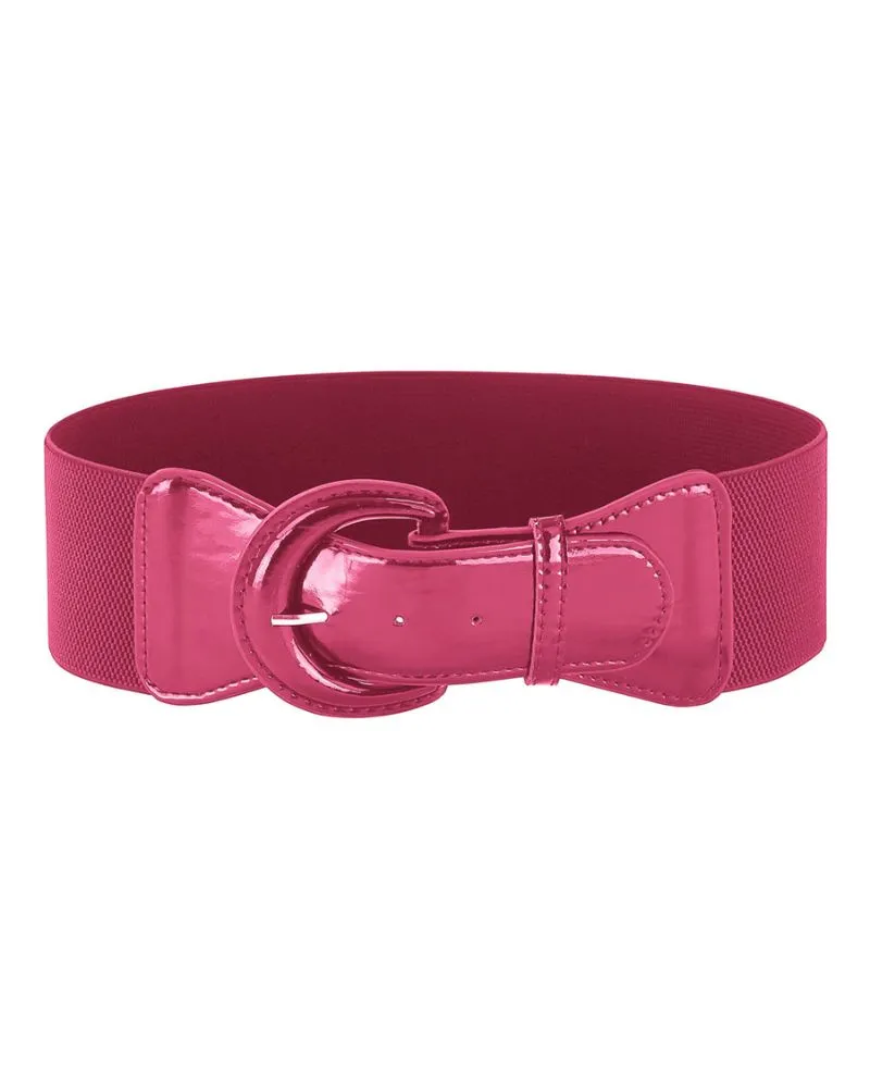 Wide Polyurethane Leather Buckle Stretchy Elastic Waist Belt