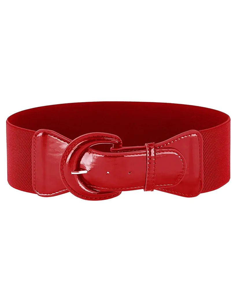 Wide Polyurethane Leather Buckle Stretchy Elastic Waist Belt