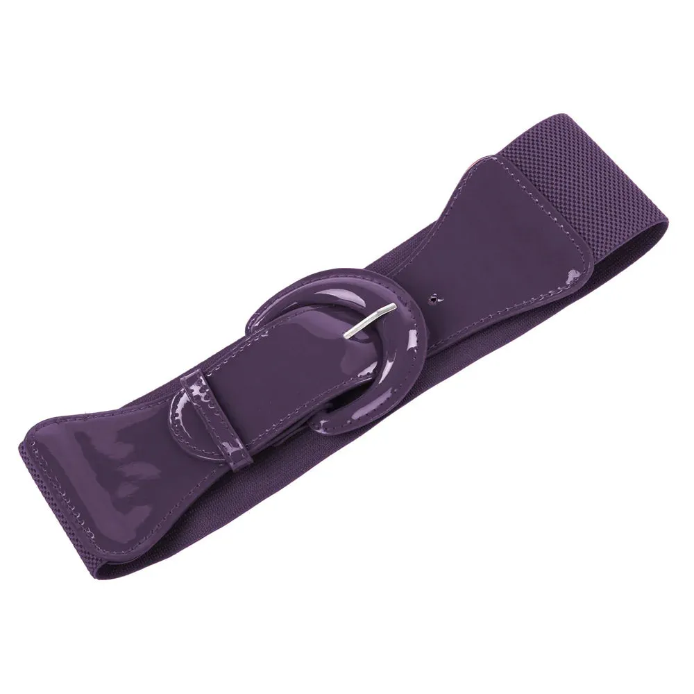 Wide Polyurethane Leather Buckle Stretchy Elastic Waist Belt