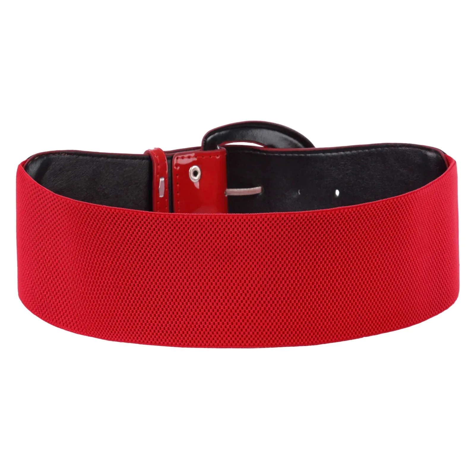 Wide Polyurethane Leather Buckle Stretchy Elastic Waist Belt