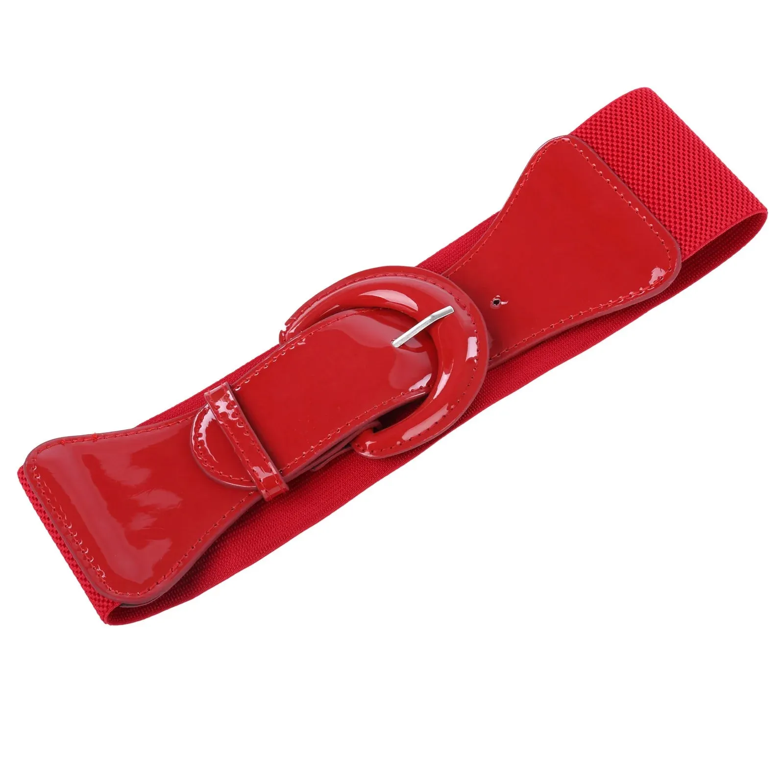 Wide Polyurethane Leather Buckle Stretchy Elastic Waist Belt