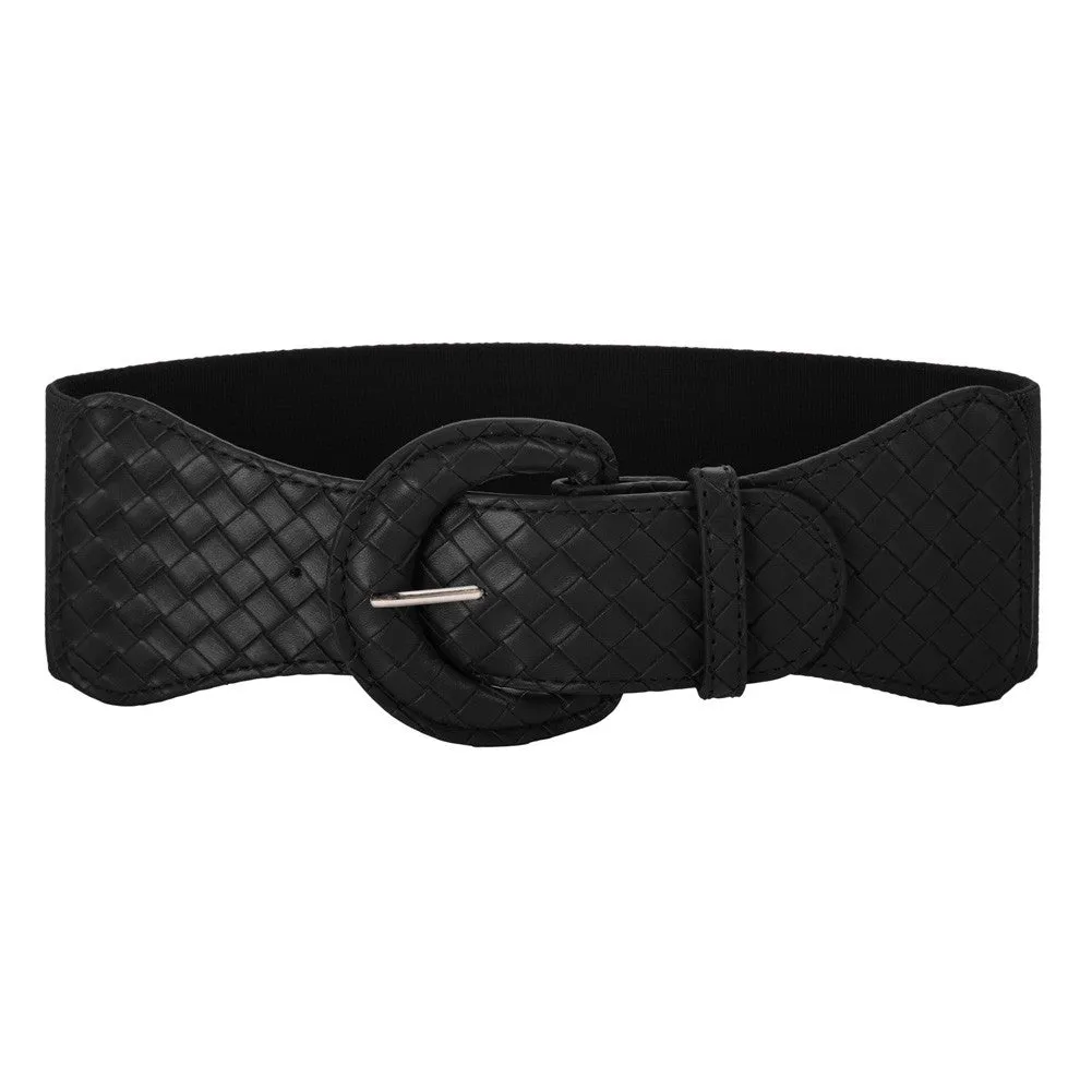 Wide Polyurethane Leather Buckle Stretchy Elastic Waist Belt