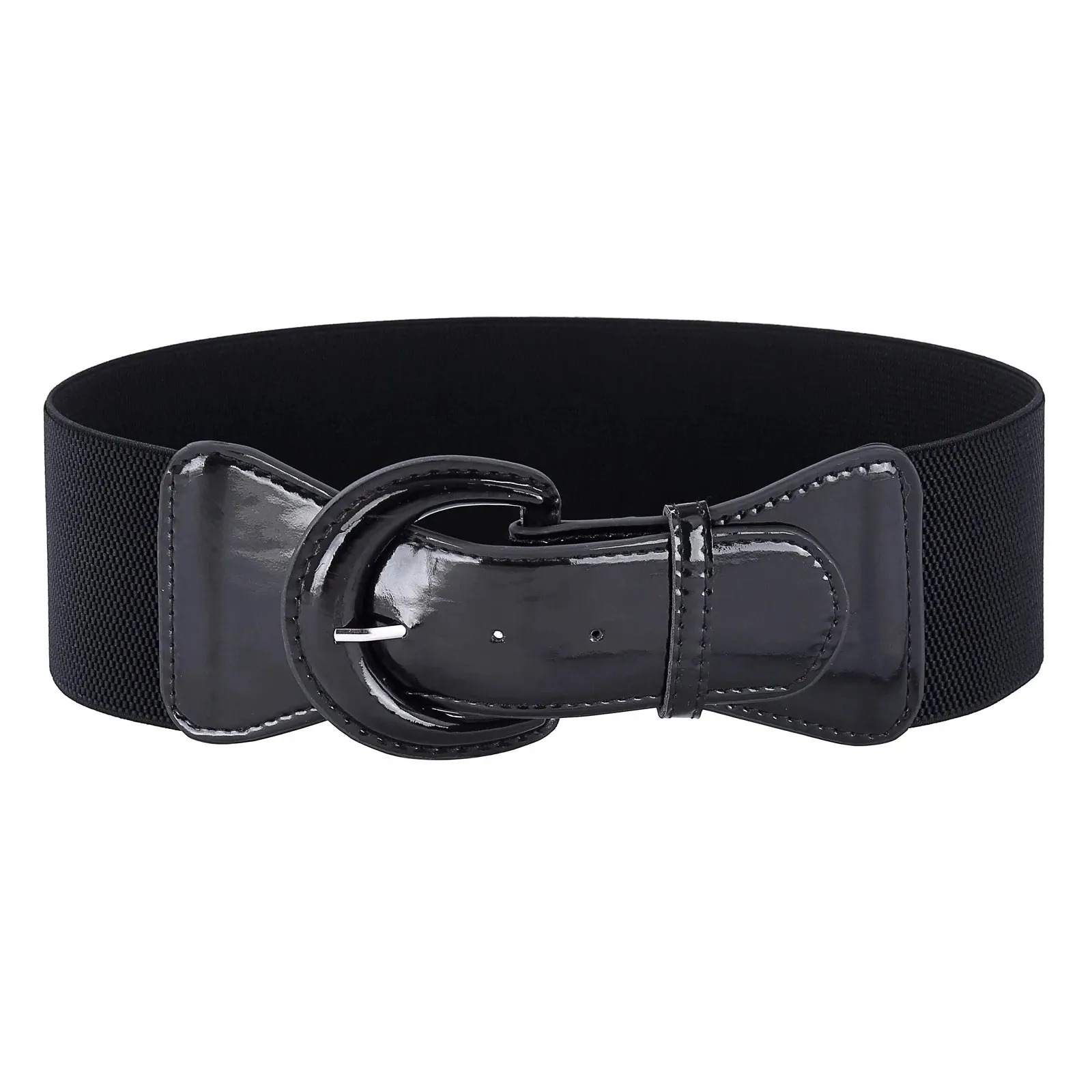 Wide Polyurethane Leather Buckle Stretchy Elastic Waist Belt