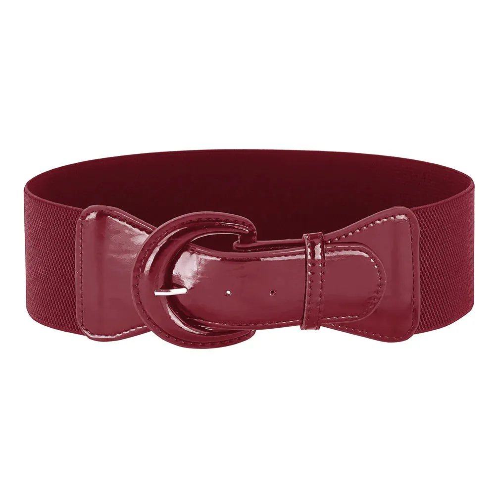 Wide Polyurethane Leather Buckle Stretchy Elastic Waist Belt