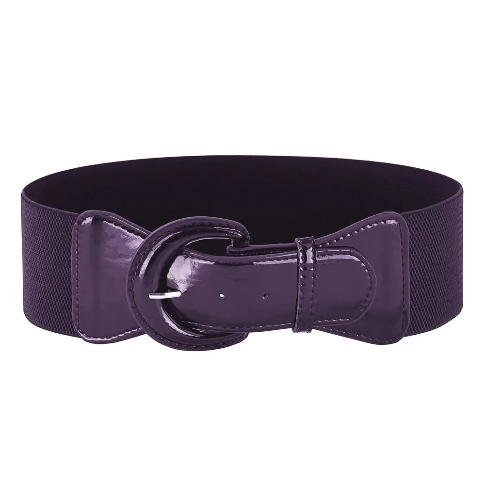 Wide Polyurethane Leather Buckle Stretchy Elastic Waist Belt