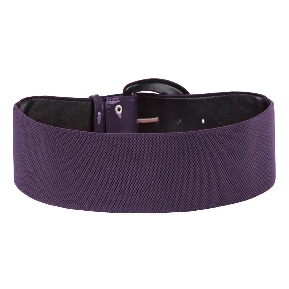 Wide Polyurethane Leather Buckle Stretchy Elastic Waist Belt