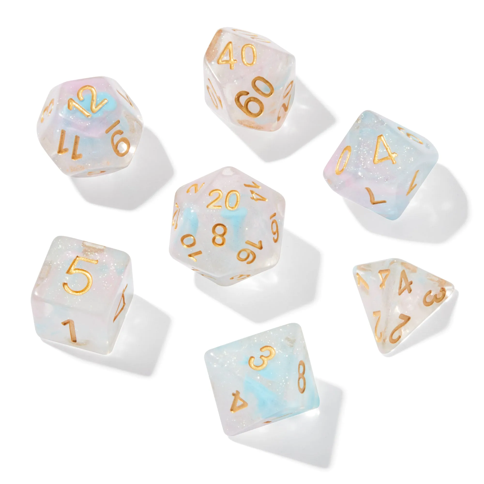 Winter's Breath Swirl Shimmer Resin 7pc Dice Set