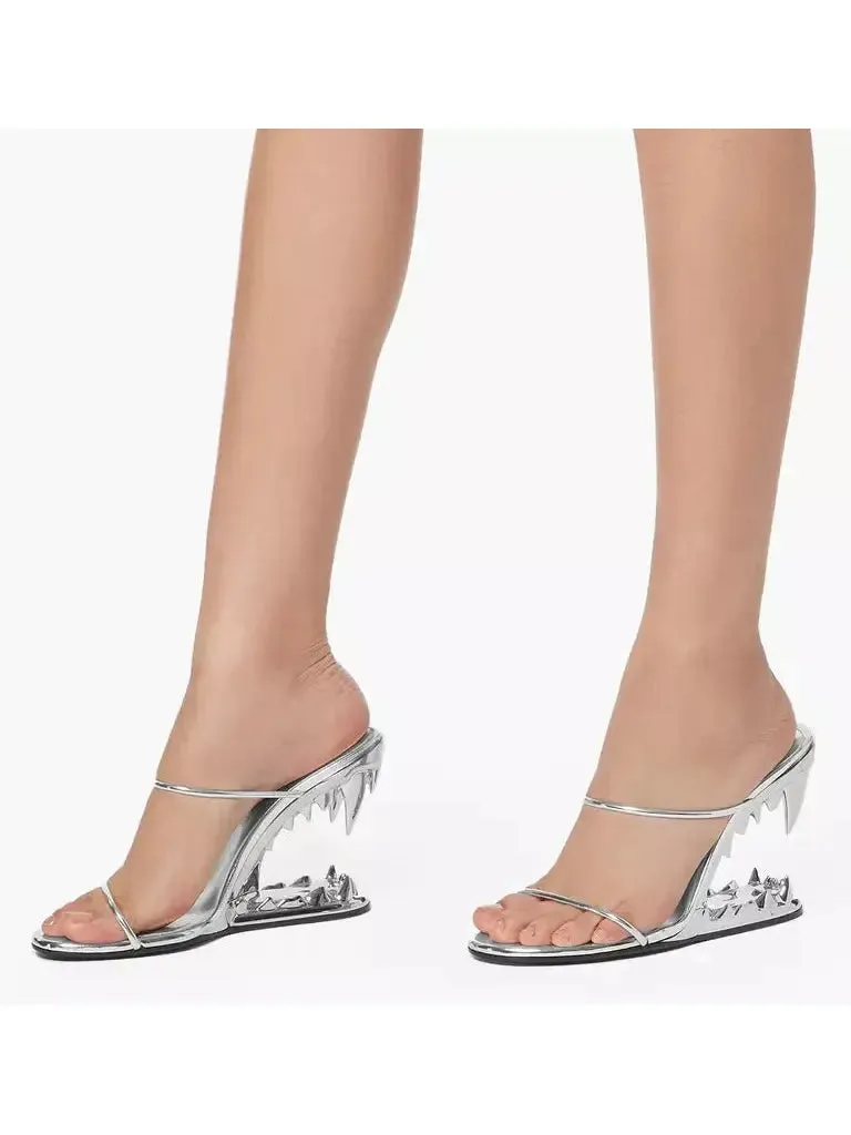 Women’s Asymmetrical Morso Laminated Pumps in Silver