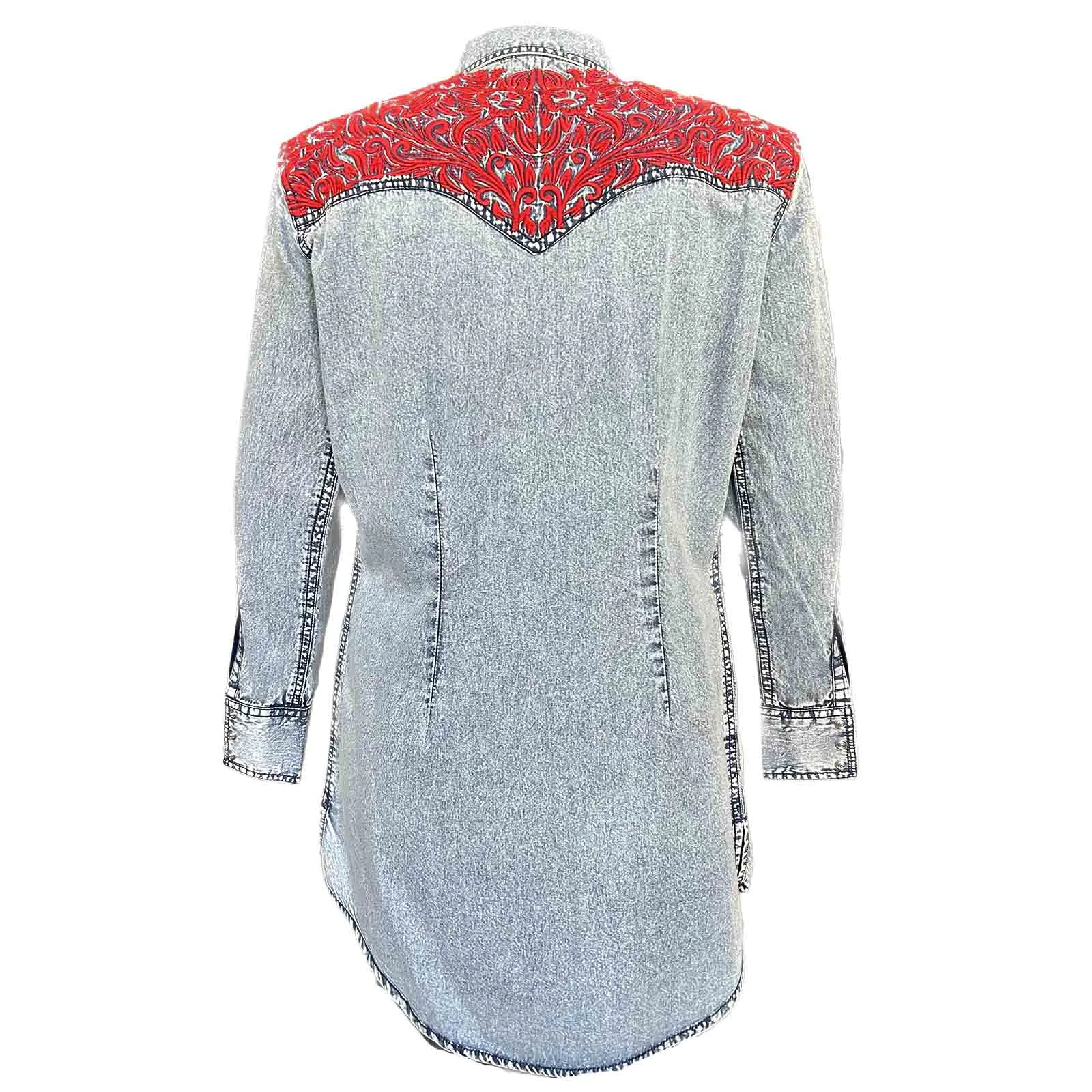 Women's Denim & Red Tooling Embroidery Western Dress