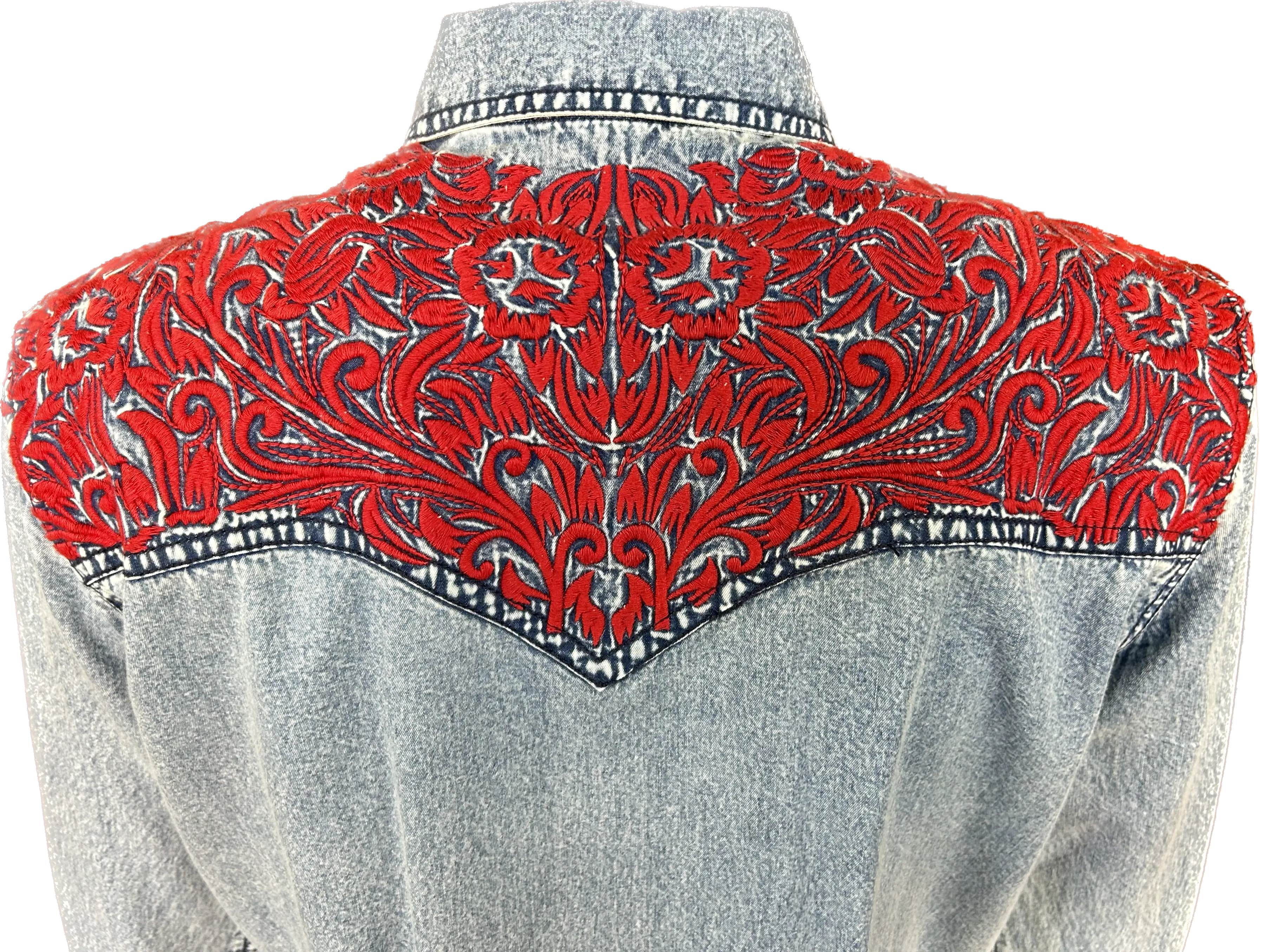 Women's Denim & Red Tooling Embroidery Western Dress