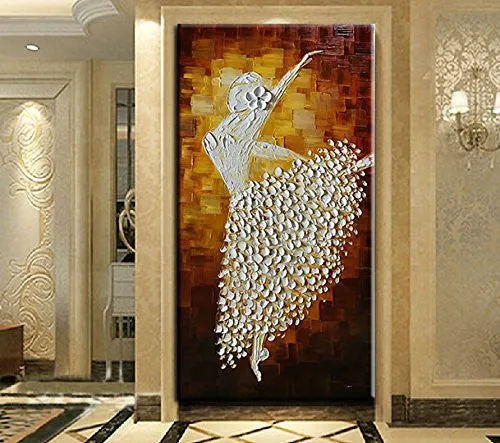 YASHENG ART - CONTEMPORARY ART BALLET GIRL DANCERS OIL PAINTING ON CANVAS TEXTURE PALETTE KNIFE HAND-PAINTED ABSTRACT PAINTING MODERN HOME INTERIOR DECOR WALL ART PICTURE READY TO HANG 20X40INCH